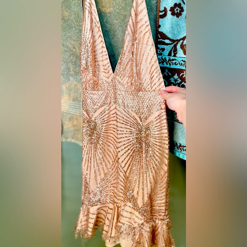 Hello Molly Gold Ruched Ruffled Cocktail Dress - Picture 9 of 10